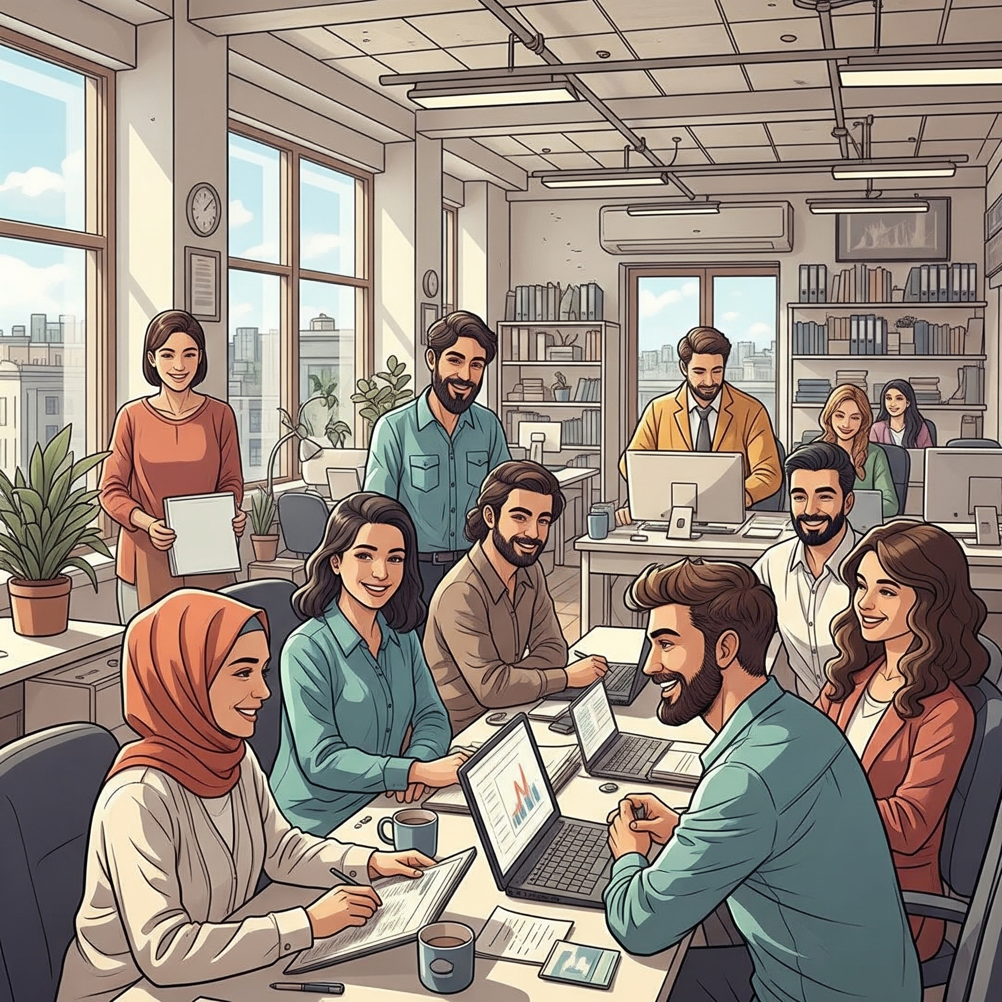 Ofis ve Ekip Çalışması İllustrasyonu